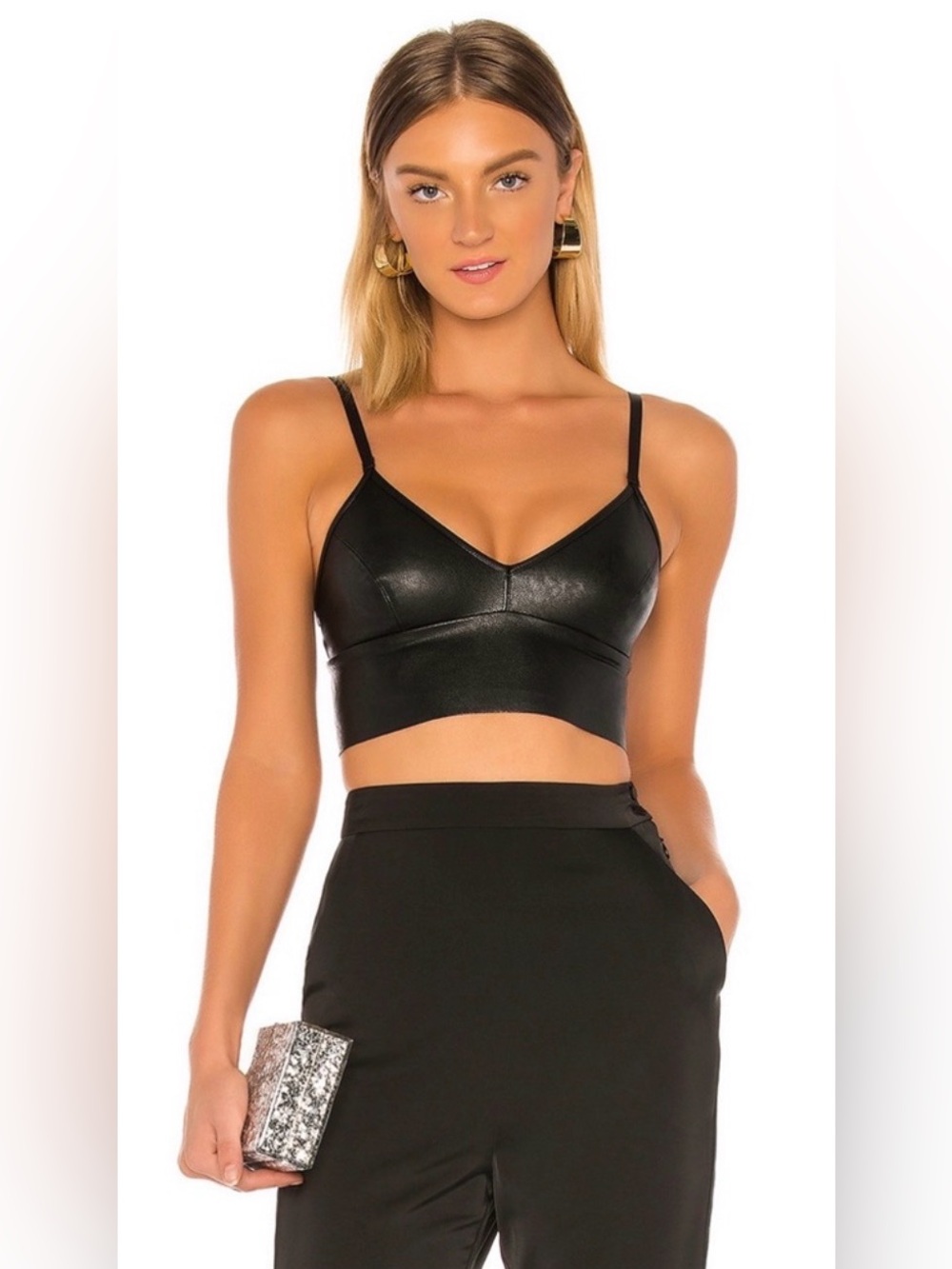 Commando Faux Leather Longline Bralette in Black